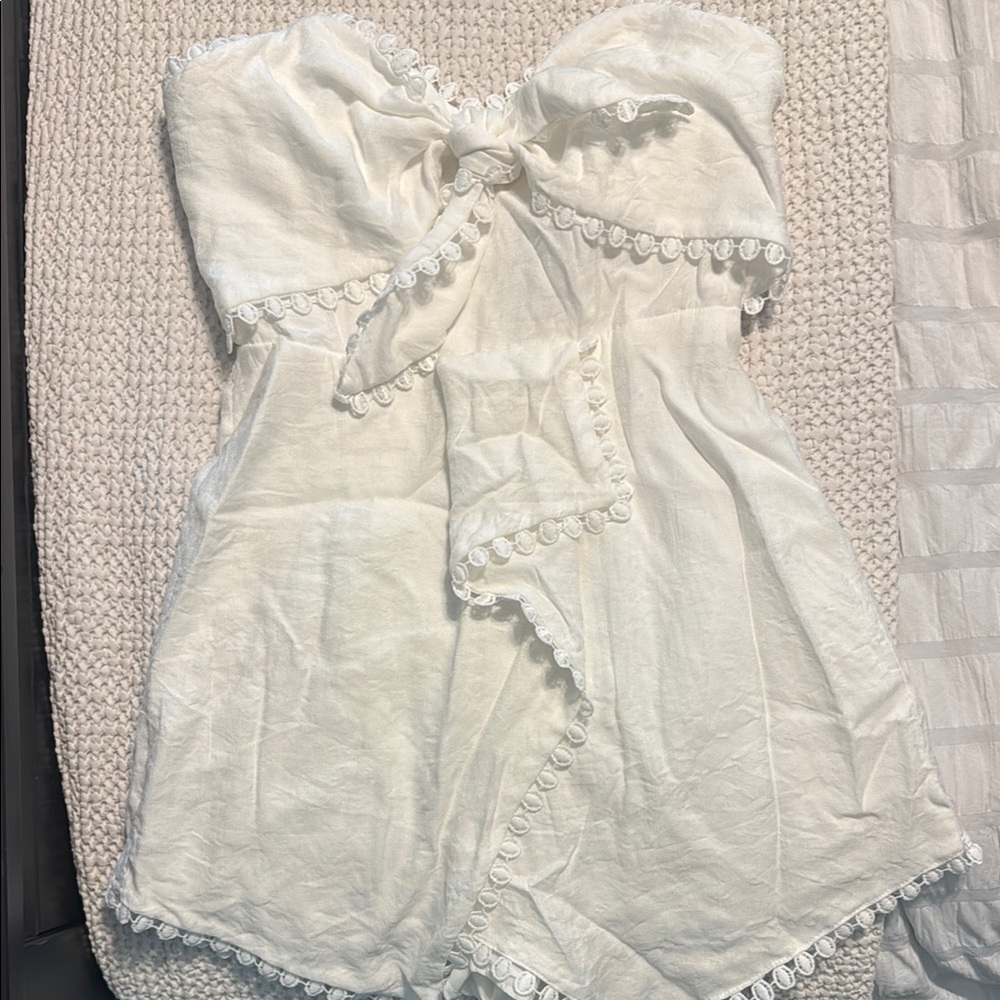 White Lace Trim Romper